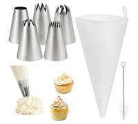 Axvxby Piping Bags with Nozzles Professional 6 Pieces Reusable Piping Nozzle Set with 5 Stainless Steel Nozzles for Cake and Biscuits Decoration Suitable for Icing, Choux Dough and Cupcake