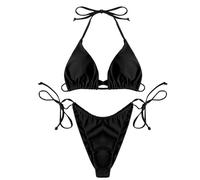 Axvxby Women's Bikini Set Sexy Triangle String Bikini Top High Waist Bottoms Adjustable Ties Push up Beachwear Comfortable Swimsuit for Summer Black (UK, Alpha, L, XL, Regular, Regular, Black)