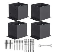 AXWHYS 6x6 Post Base 4 Pcs, (Inner Size 5.6x5.6) Post Brackets Kit, Heavy Duty Black Metal Powder-Coated Post Anchor Outdoor Framing Module Fit for Support Deck Base Plate Pergola Brackets Fence Kit……