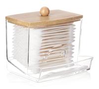 AXX Qtip Dispenser Apothecary Jars Bathroom - Qtip Holder Storage Canister Clear Plastic Jar for Cotton Swab,Q-Tips,Cotton Rounds (B#Bamboo 1Pcs)