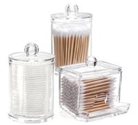AXX Qtip Dispenser Apothecary Jars Bathroom - Qtip Holder Storage Canister Clear Plastic Jar for Cotton Swab,Q-Tips,Cotton Rounds (D#Clear 3Pcs)