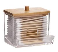 AXX Qtip Dispenser Apothecary Jars Bathroom - Qtip Holder Storage Canister Clear Plastic Jar for Cotton Swab,Q-Tips,Cotton Rounds (B#Bamboo2 1Pcs)