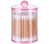 AXX Qtip Dispenser Apothecary Jars Bathroom - Qtip Holder Storage Canister Clear Plastic Jar for Cotton Swab,Q-Tips,Cotton Rounds (Pink 1Pcs)