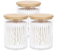 AXX Qtip Dispenser Apothecary Jars Bathroom - Qtip Holder Storage Canister Clear Plastic Jar for Cotton Swab,Q-Tips,Cotton Rounds (H#Bamboo 3Pcs)