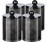 AXX Qtip Dispenser Apothecary Jars Bathroom - Qtip Holder Storage Canister Clear Plastic Jar for Cotton Swab,Q-Tips,Cotton Rounds (Black 4Pcs)