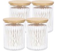 AXX Qtip Dispenser Apothecary Jars Bathroom - Qtip Holder Storage Canister Clear Plastic Jar for Cotton Swab,Q-Tips,Cotton Rounds (H#Bamboo 4Pcs)