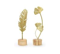 AXXIMENG 2PCS Mini Gold Leaf Sculpture Ornament Ginkgo Feather Leaf Statue Metal Leaves Gold Ornaments Sculptures Luxury Style Home Decoration for Living Room Bedroom Bedside Table