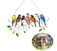 AXXIMENG Multicolor Acrylic Birds on Branch Suncatcher Window Wall Hanging Decor for Indoor Outdoor Garden Fence Ornament Home Door Decoration