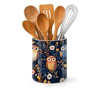 Axxitude Ceramic Kitchen Utensil Holder for Countertop,Cute Owl Large Utensil Crock for Kitchen Counter,Cooking Utensil Organizer for Spatulas,Spoons