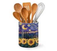 Axxitude Starry Night Kitchen Utensil Holder,Sunflower Field Ceramic Utensil Crock for Countertop,Cooking Tools Storage jar for Spatulas and Spoons,Housewarming Gifts 6.3"