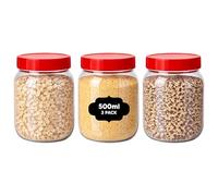 AXXTAN 3 x 500ml Plastic Storage Jars with Lids, Clear Cookie Storage Container Sweet Jar with Lid, Wide Mouth Opening Kitchen Countertop Jars for Candies, Jelly Beans, Cookies, Cereal & Snacks