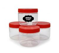 AXXTAN 4 x 200ml Clear Plastic Storage Jars for Kitchen Food Containers with Airtight Lid, Pantry Organization Jar, Spice, Tea, Coffee & Sugar Container Sets
