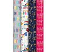 AXXTAN Birthday Wrapping Paper Roll - 4 x 3M Recyclable Gift Wrap Set with Colourful, Tear-Resistant Designs - Perfect for Wrapping Presents for Kids, Adults, Women, Men & Party Decorations