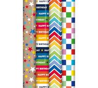 AXXTAN Birthday Wrapping Paper Roll - 4 x 3M Recyclable Gift Wrap Set with Colourful, Tear-Resistant Designs - Perfect for Wrapping Presents for Kids, Adults, Women, Men & Party Decorations