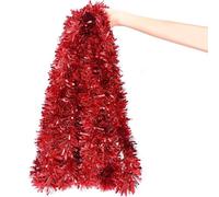AXXTAN Christmas Tinsel Garland, 2M - Red Thick Chunky Metallic Shiny Twist Garland for Indoor/Outdoor Christmas Decorations, Festive Home Décor, Vibrant Holiday Party Ornament