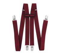 axy Braces for Men Wide 2.5 cm H Shape with 4 Braces Clips Extra Strong Adjustable Length, wine red, One Size