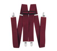 axy Braces for Men Wide 3.5 cm X-Shape with 4 Braces Clips Extra Strong Adjustable Length, wine red, One Size
