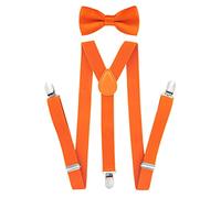 axy Children's Boys Braces Y Shape 2.5 cm Wide with Bow Tie - 3 Sturdy Clips for Children 7-12 Years Old, orange, One Size