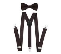 axy Children's Boys' Braces Y Shape 2.5 cm Wide with Bow Tie - 3 Sturdy Clips for Children 7-12 Years Old, brown, One Size