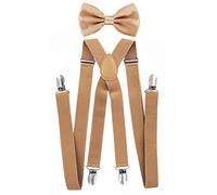 axy men's braces with bow tie - 4 strong clips - X-shape. Beige (Hosenträger Breit 2,5cm)