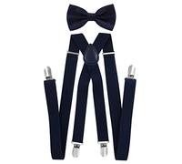 axy men's braces with bow tie - 4 strong clips - X-shape. Dunkelblau (Hosenträger Breit 2,5cm)
