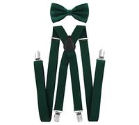 axy men's braces with bow tie - 4 strong clips - X-shape. Grün (Hosenträger Breit 2,5cm)