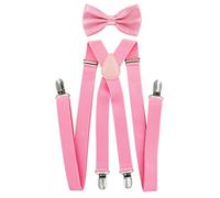 axy Men's Braces with Bow Tie - 4 Strong Clips X-Shape, Pink (Braces Width 2.5 cm), One Size