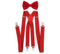 axy men's braces with bow tie - 4 strong clips - X-shape. Rot (Hosenträger Breit 2,5cm)