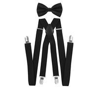 axy men's braces with bow tie - 4 strong clips - X-shape. Schwarz (Hosenträger Breit 2,5cm)