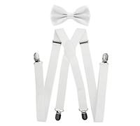 axy men's braces with bow tie - 4 strong clips - X-shape. Weiss (Hosenträger Breit 2,5cm)