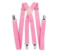 AXY Unisex Trouser Braces, 2.5 cm wide, with 4 Strong X-Shaped Clips - Pink -