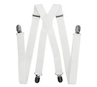 AXY Unisex Trouser Braces, 2.5 cm wide, with 4 Strong X-Shaped Clips - White -