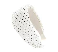 axy Wide Headband Made of Pleated Fabric with Polka Dot Pattern Design Women's Headband Hairband HR32F White