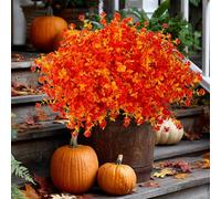 AXYLEX Artificial Autumn Flowers Outdoor Artificial Chrysanthemum UV Resistant No Fade Green Plants Garden Porch Patio Autumn Home Decor 12 Bundles (Orange, Yellow)