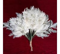 AXYLEX Artificial Christmas Picks Pine Needles Branches - 30Pcs Glitter Real Pine Stems, Floral Twig for Christmas Tree Wreath Wedding Bouquet Winter Holiday Decoration (White)