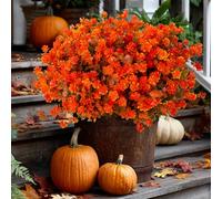 AXYLEX Artificial Mums Flowers Outdoor Plastic Plants - 12 Bundles Outside Face Fake Fall Flowers Greenery UV Resistant No Fade Faux Shrubs Home Garden Porch Patio Office Thanksgiving