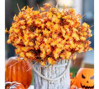 AXYLEX Artificial Fall Flowers Outdoor Fake Mums - 12 Bundles Fake Plants UV Resistant No Fade Faux Plastic Greenery Garden Home Decor (OrangeYellowGreen)