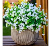 AXYLEX Artificial Flowers for Outdoors Fake Plants - 12 PCS Bundles Outside Face Spring Greenery UV Resistant No Fade Faux Bushes Daffodils Shrubs Home Garden Porch Patio Decoration Window Box(White)