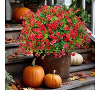 AXYLEX Artificial Flowers for Outdoors Fake Plants - 12 Bundles Faux UV Resistant No Fade Plastic Greenery Home Garden Porch Patio Decoration Boxwood Shrubs (Red)
