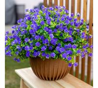 AXYLEX Artificial Flowers Outdoor Fake Plants - 12 Bundles Outside Face Plastic Greenery UV Resistant No Fade Faux Daffodils Spring Shrubs Home Decoration Garden Porch Patio Bushes Farmhouse (Purple)