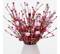 AXYLEX Valentines Day Decorations Floral Picks Stems - 8Pcs,16 Inch Artificial Red Berry Heart Shaped Branches Gift for Wedding Home Vase Decor
