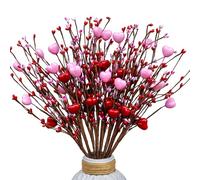 AXYLEX Valentines Day Decorations Floral Picks Stems - 8Pcs,16 Inch Artificial Red Berry Heart Shaped Branches Gift for Wedding Home Vase Decor