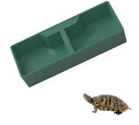 AXYOUCUN Reptile Water Feeding Bowl 2 Compartments Dark Green Reptile Water Dish Feeding Tray ABS Material Double Function Design for Lizards Frogs Geckos Feeder with Habitat Decorative Function