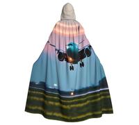 axzttupy Airplane In The Evening Lights Print Unisex Halloween Hooded Cloak Full Length For Medieval Renaissance Cosplay Costumes
