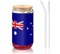 axzttupy Australian Flag Print 16 Oz Bamboo Lid Straw Glass Cup for Water Coffee Tea Cold Travel Home Office Use