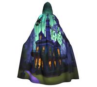 axzttupy Black Haunted Mansion Print Unisex Halloween Hooded Cloak Full Length For Medieval Renaissance Cosplay Costumes