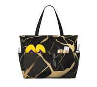 axzttupy black marble texture gold Print Large Capacity Beach Travel Bag Lightweight Tote Vacation Picnic Outdoor Activities