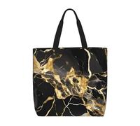 axzttupy Black Marble Texture Golden Print Practical Tote Comfort Grocery Bag Multi-Functional Daily Use Work Travel Beach Gym