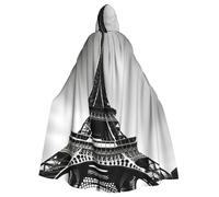 axzttupy Black Paris Eiffel Tower Print Unisex Halloween Hooded Cloak Full Length For Medieval Renaissance Cosplay Costumes