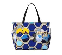axzttupy Blue Hexagons and Diamond Print Large Capacity Beach Travel Bag Lightweight Tote Vacation Picnic Outdoor Activities